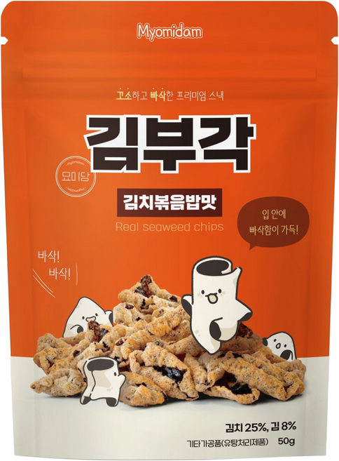 묘미담 바삭바삭 찹쌀 김부각 맥주안주 김치볶음밥맛, 2개, 50g