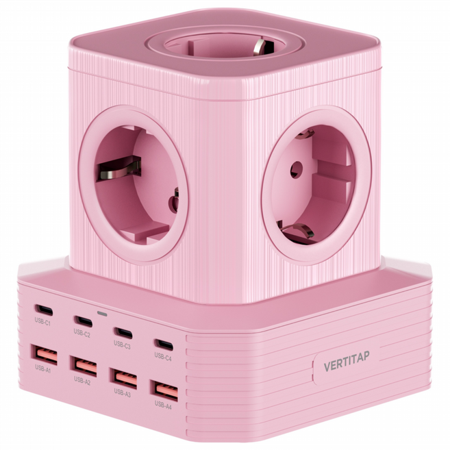 버티탭 버티컬 고용량 4000W 타워 멀티탭 큐브 13구 ultra100, 핑크, 1개