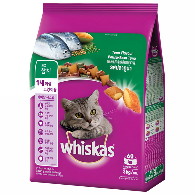 위스카스 고양이 포켓 참치 건식사료, 피부/피모, 3kg, 1개