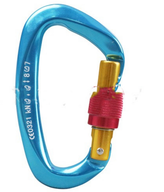 까마느 잠금 카라비너 클라이밍 등산고리 25KN 항공 알루미늄 등산 등반 암벽 빙벽 클라이밍, 블루