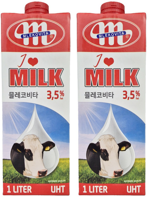 믈레코비타 3.5% 멸균우유, 1L, 2개