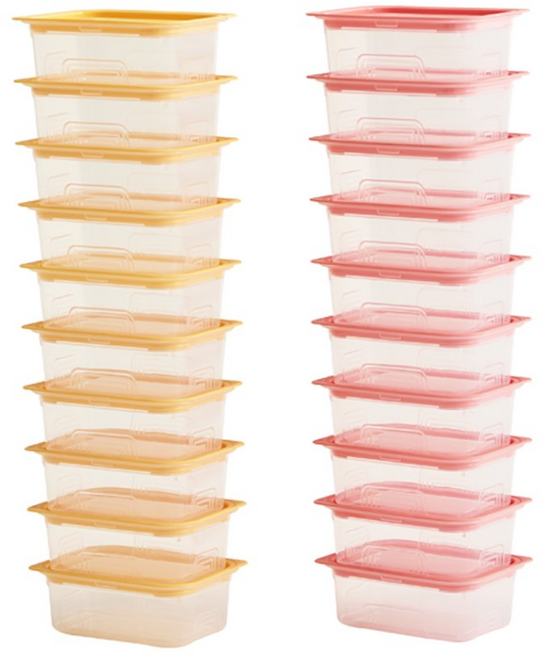 이지앤프리 맛반 사각 밀폐용기, 1세트, 옐로우 400ml(10p) + 핑크 400ml(10p)