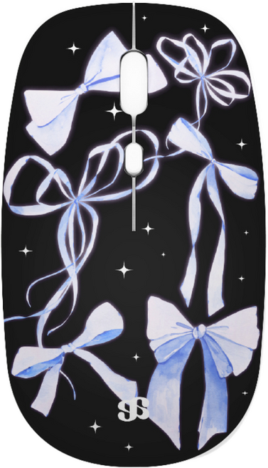 어프어프 블루투스 노트북 무선 무소음 충전식 C타입 초경량 마우스, 블루 리본 블랙