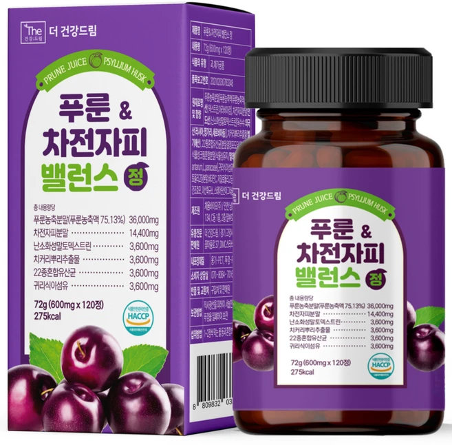 더건강드림 푸룬 차전자피 밸런스 정, 1개, 120정 - 쿠팡
