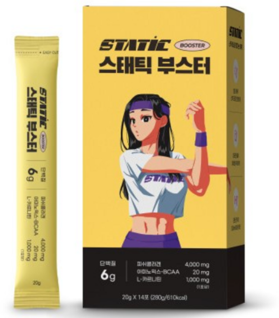 스태틱부스터 저당 액상 단백질 콜라겐 스틱 자몽맛 14포, 280g, 1박스