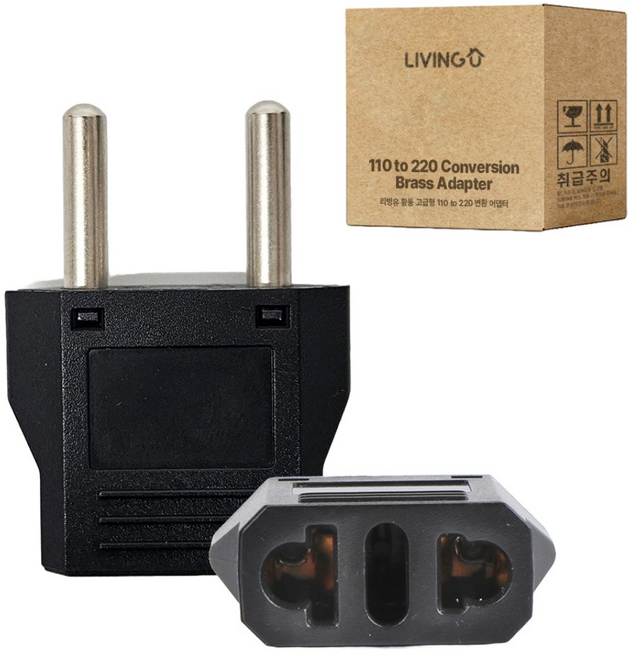 리빙유 고급형 황동 110v to 220V 여행용 돼지코 플러그 콘센트 어댑터, 2개