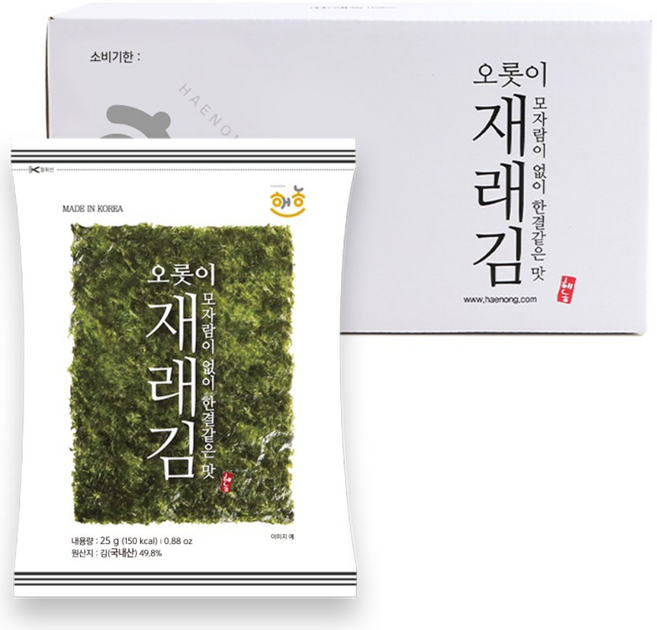 해농 오롯이 재래김 25g 20봉 바삭한 조미 전장김, 20개