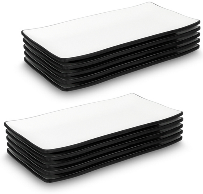 키친왕 업소용 멜라민 직사각접시, 10개, 화이트블랙