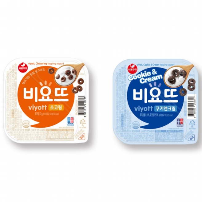 서울우유 비요뜨 초코링138g x 6개입 + 쿠키앤크림131g x 6개입 (총12개입), 종이박스포장