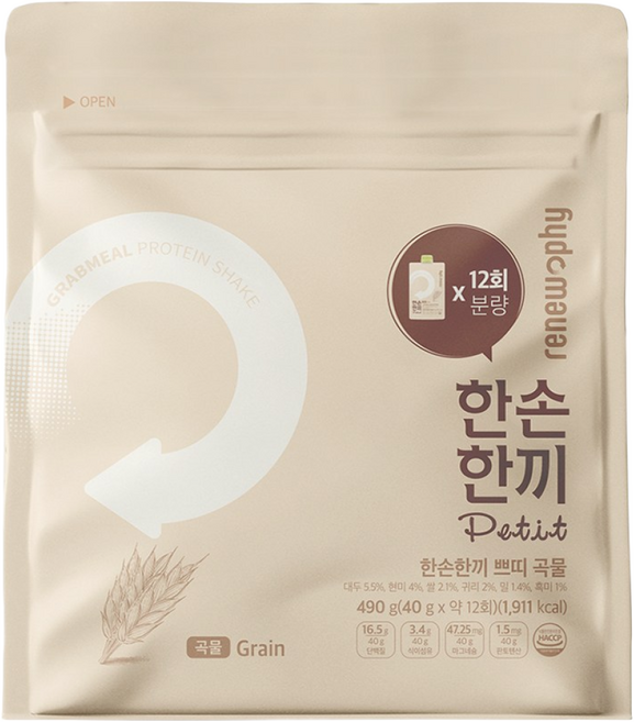 한손한끼 단백질 쉐이크 대용량 곡물맛, 1개, 490g
