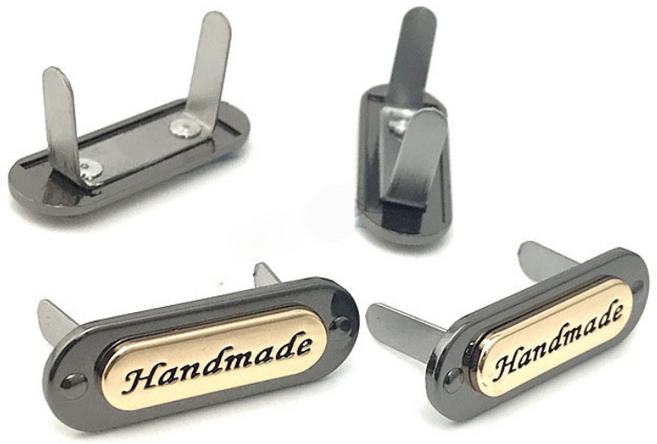 핸드메이드 금속 라벨 10p 세트 의류 가방 메탈 부자재, 10개, 검정테두리 금색