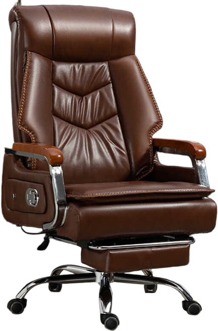 우브로 회장님 중역의자 고급 소가죽 사무용 리클라이너 회전 발받침 의자, 초극세사 가죽, 브라운