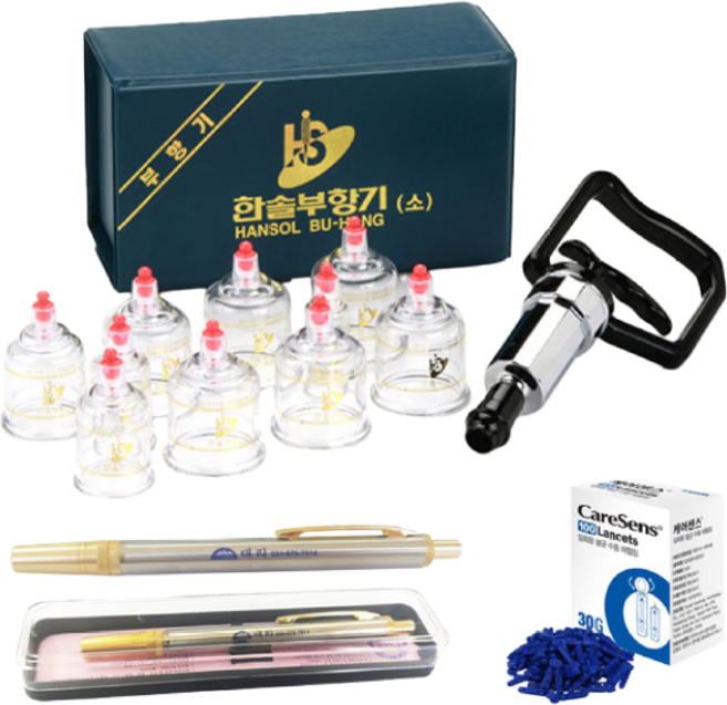 한솔부항기+태리 스텐사혈기+침100개 세트, 한솔부항기 소형 10컵+태리 스텐사혈기+침100개, 1개