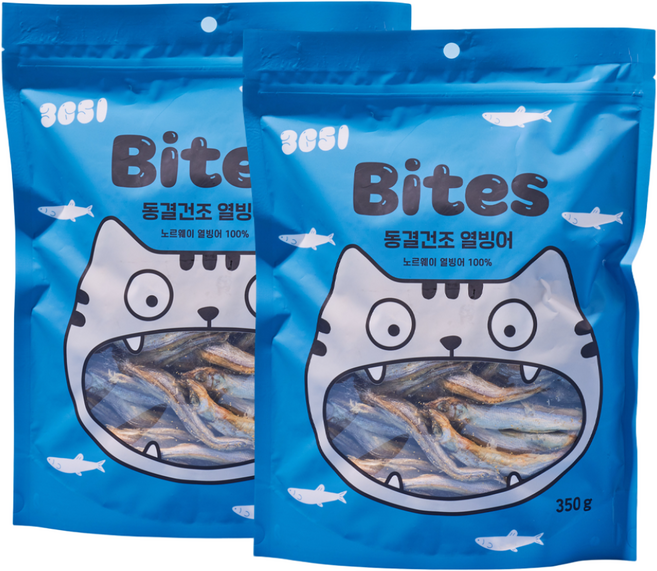3651 바이츠 동결건조 대용량 고양이 트릿, 열빙어, 350g, 2개