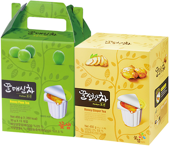 꽃샘 꿀매실차 포션 15P +꿀생깅차 포션 15P, 30g, 1개