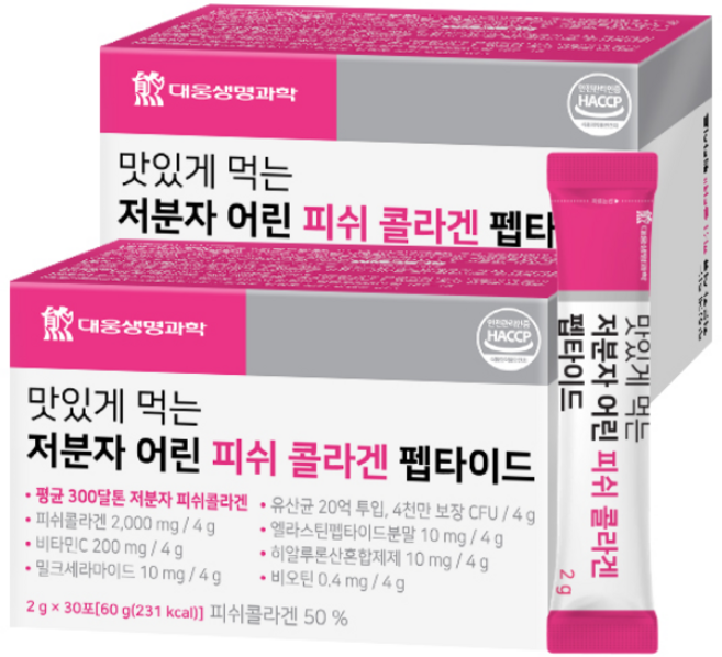 DAEWOONG LIFE SCIENCE 小分子魚膠原蛋白粉隨身包 30條入, 60克, 2個