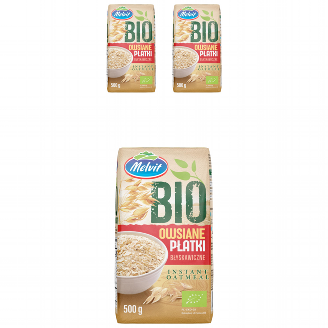 멜빗 폴란드 고식이섬유 유기농 퀵 오트밀, 3개, 500g