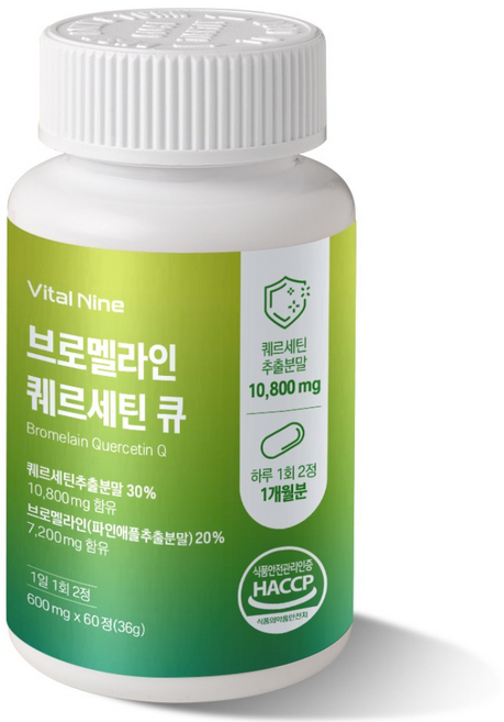 브로멜라인 퀘르세틴 파인애플효소 파인애플 효소 면역력 브로멜라인효능 비문증 브로멜라인퀘르세틴 바이탈라인 휴바이웰, 1개, 60정