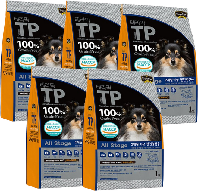 데이스포 테라픽 전연령 강아지 저알러지 가수분해 오리 연어 펫사료 1kg, 5개