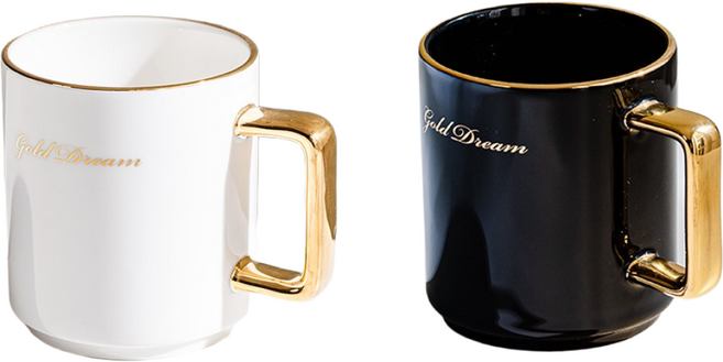 골드드림24K 골드 머그컵 머그잔 예쁜 기념일 선물 부부 카페 감성 답례품, 3. 골드머그 (화이트+블랙), 1세트
