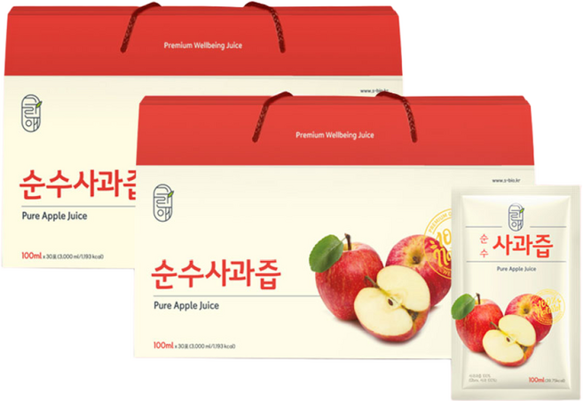 그린애 NFC착즙 사과100% 순수 사과즙 100ml 30팩 1+1 총 60팩 선물세트, 60개