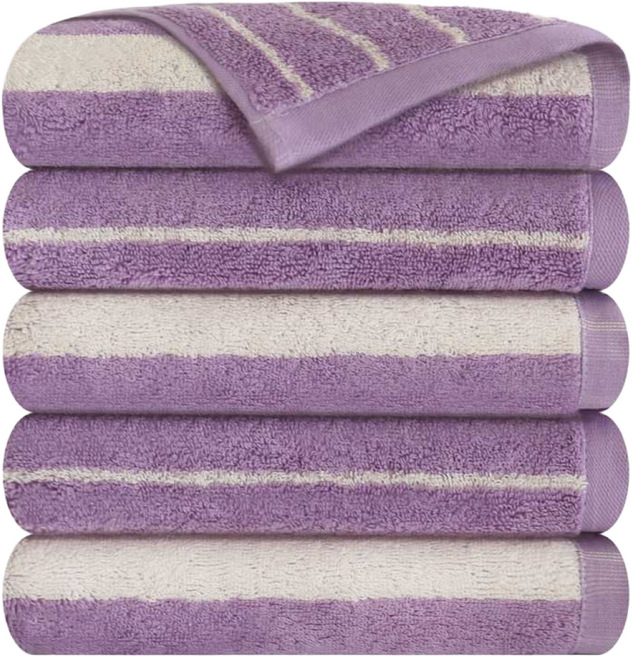 송월타월 데일리 스트라이프 세면타월 180g 코마사, 퍼플, 5개
