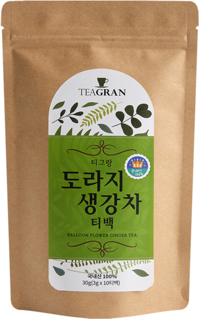 티그랑 도라지 생강차 티백 국내산 생강청 배도라지차, 도라지 생강차  티백 10T, 1개, 10개입, 3g