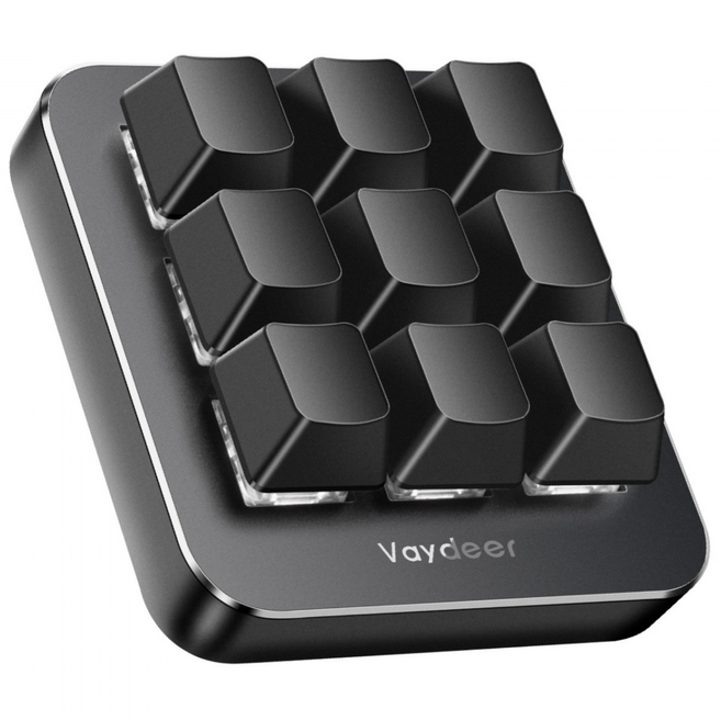 Vaydeer 한 손용 기계식 키보드 지원 NKRO 핫키 한 번의 클릭으로 시작 9개의 완전히 프로그래밍 가능한 키와 플로팅 윈도우 및 매크로 다기능 키패드 iOS Win, JP1011-C, Black