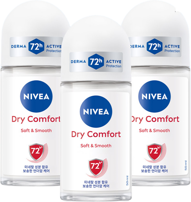 니베아 데오드란트 롤온 드라이 컴포트 롤온타입, 50ml, 3개