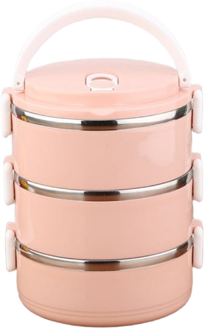 유니쉬 3단 런치박스 도시락, 로즈핑크, 1개