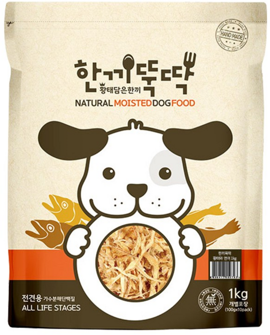 한끼뚝딱 전연령 강아지 황태담은 소프트 사료 습식, 연어+황태, 1kg, 1개