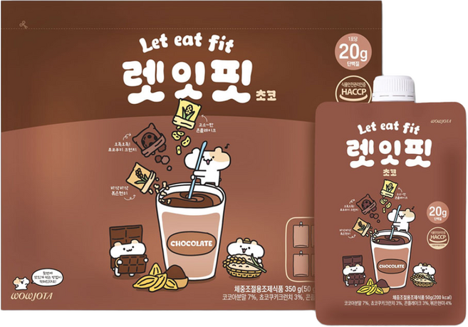 렛잇핏 단백질 쉐이크 초코 맛있는 한끼 식사대용 1주 플랜, 350g, 1세트