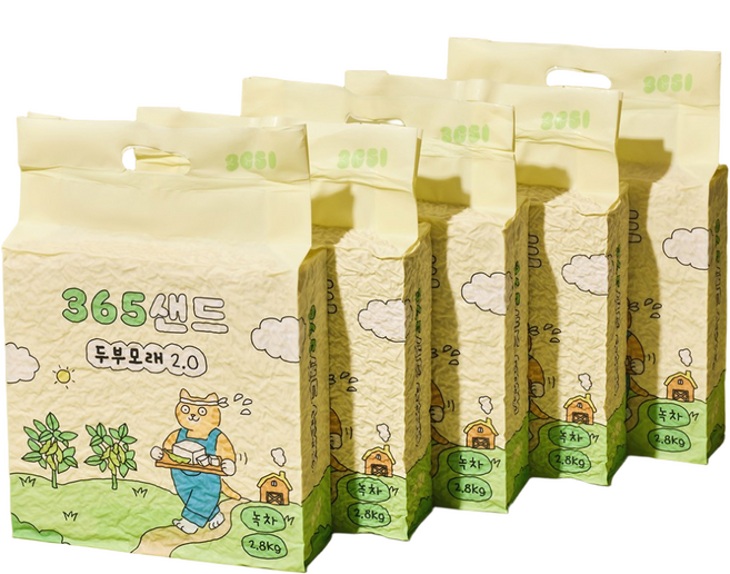3651 365샌드 고양이 두부모래 2.0 가는입자, 7L, 5개, 녹차향
