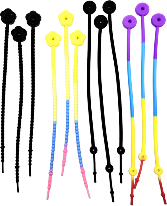[12 in 1] 글리츠 실리콘줄 12개 세트 [블랙꽃형3개+블랙원형3개+엘로우꽃형3개+퍼플원형3개] 내구성 강화 분실방지 골프티홀더 스트랩 티걸이 티꽂이 티꽃이, 1개