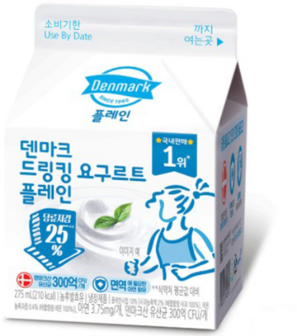 덴마크 드링킹요구르트 플레인, 275ml, 6개