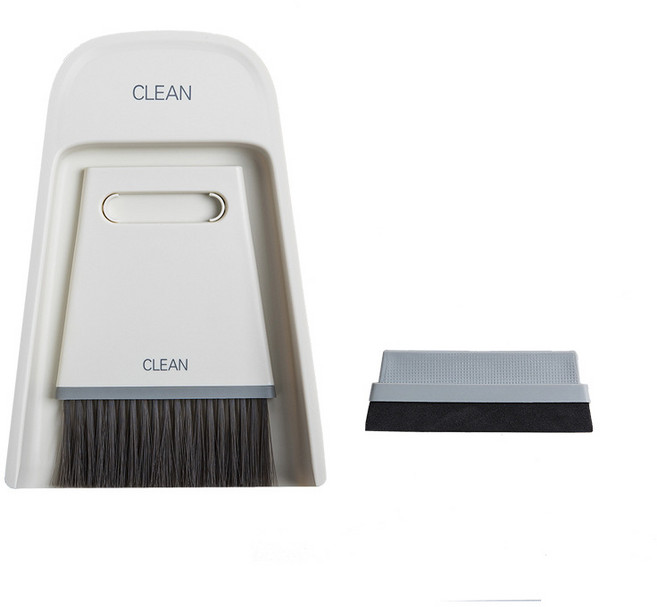 CLEAN 미니 빗자루 쓰레받기 세트 먼지솔 & EVA솔 2in1 데스크 탑 책상 청소 도구, 화이트, 1개