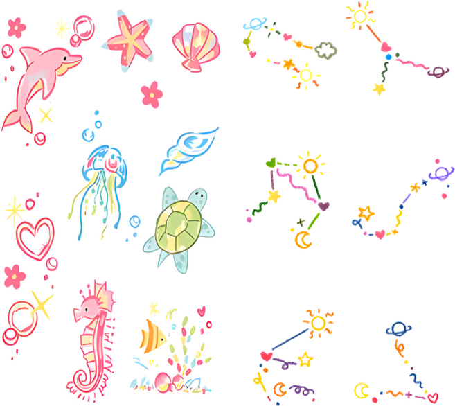 오션큐 숏핀스티커 오리발 스노쿨 롱핀 수영 방수 스티커, 1세트, 해양+별자리