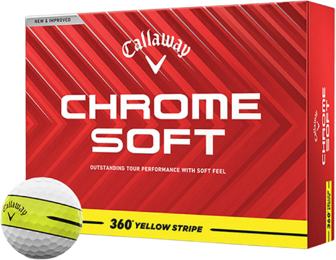 캘러웨이 2025 크롬소프트 360 스트라이프 골프볼 3피스, 옐로우 스트라이프, 1개, 12개입