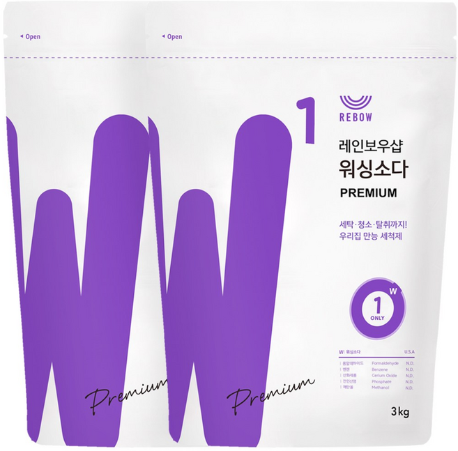 레인보우샵 워싱소다 프리미엄 세탁세제 리필, 3kg, 1개입, 2개