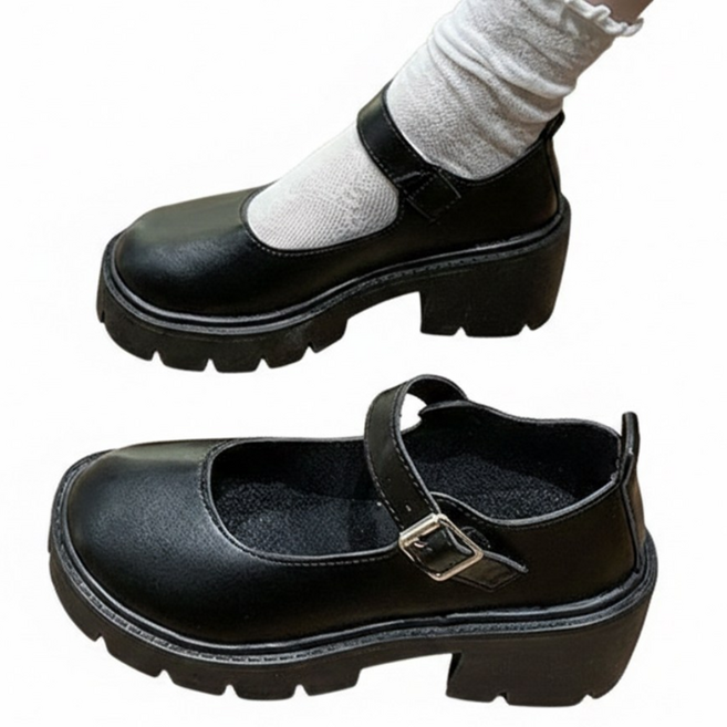 차쿠 여성 통굽 로퍼 메리제인 키높이 굽높이 6cm