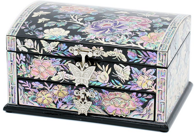 따숨 1단 서랍 목단 나전칠기 자개함 외국인선물 자개보석함 돌반지보관, 1개, 블랙