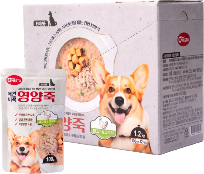 펫퍼스 애견비책 영양죽 강아지죽 보양식 영양식 습식파우치, 12개, 100g, 닭+고구마