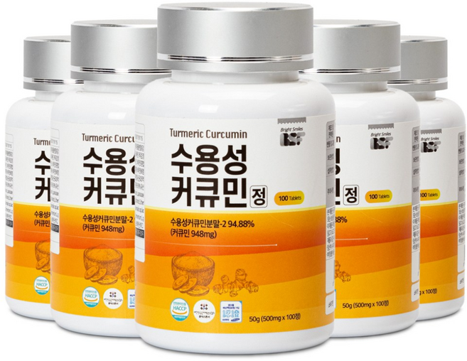 백세식품 BSF 수용성 강황 커큐민 정 500mg x 100정 HACCP인증, 5개