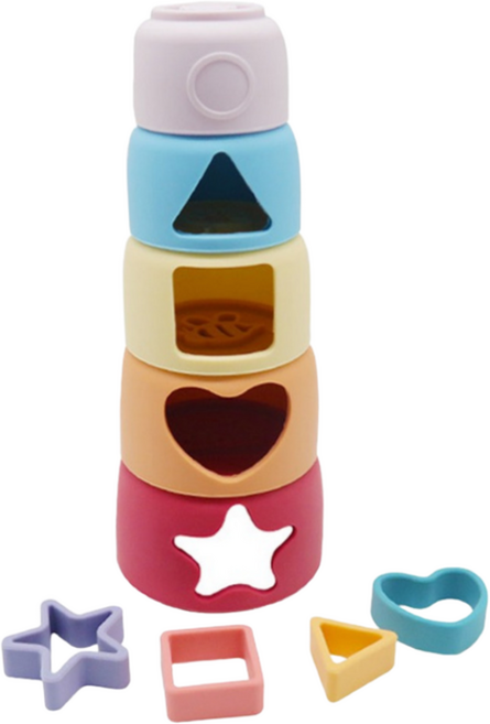 아트릴리 실리콘 멀티 퍼즐 스태킹컵 탑쌓기 소근육발달 완구 블록 장난감, 파스텔, 1세트