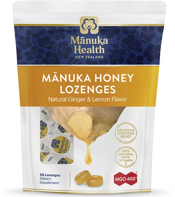 마누카헬스 MGO 400 마누카 허니 레몬 & 생강 맛 로젠지, 58개입, 1개, 58정 - 쿠팡
