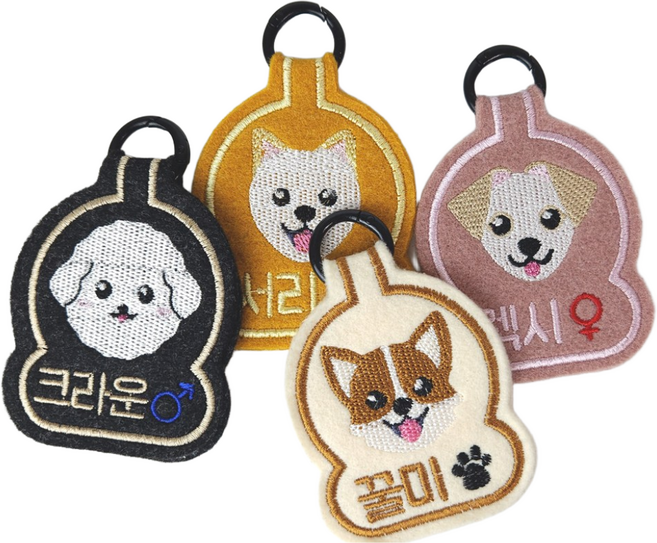 펫스츄리 강아지 반려동물 커스텀 네임택 캐릭터 이름표 자수 인식표 멍찰, 1개, 그레이