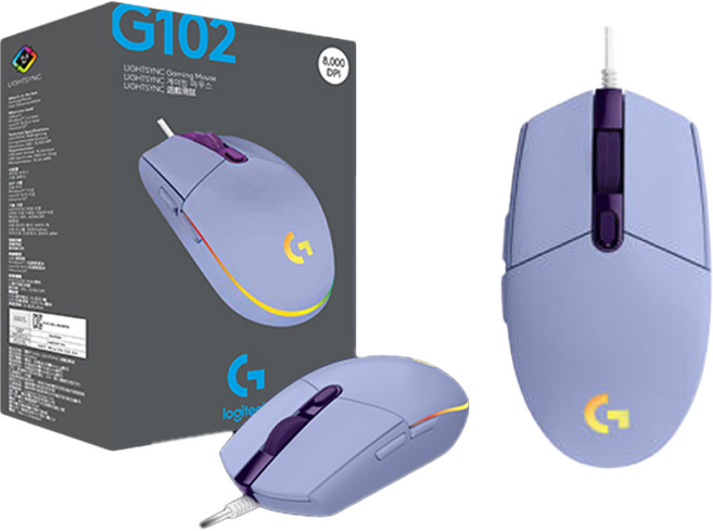 로지텍 G102 2세대 LIGHTSYNC 게이밍 유선마우스, 2년 A/S (LOGITECH) G102 정품 박스, 라일락