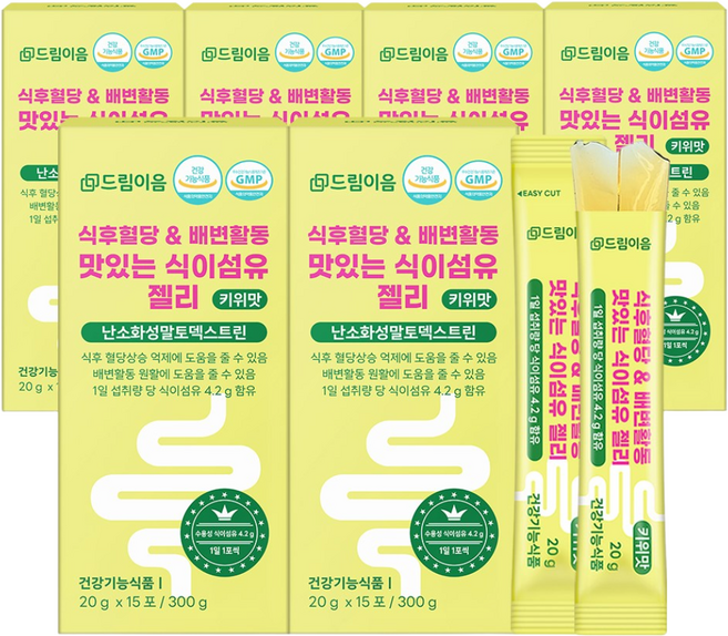 드림이음 식이섬유 젤리 키위맛 / 난소화성말토덱스트린 배변활동 원활에 도움을 줄 수 있음, 300g, 6개