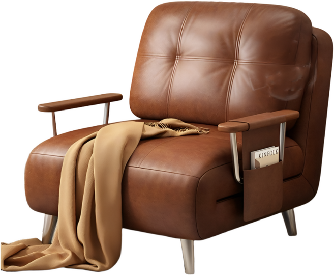 루빌리 접이식 소파베드 소파침대 가죽 인테리어 거실 소파겸침대 1인용 2인용, 브라운