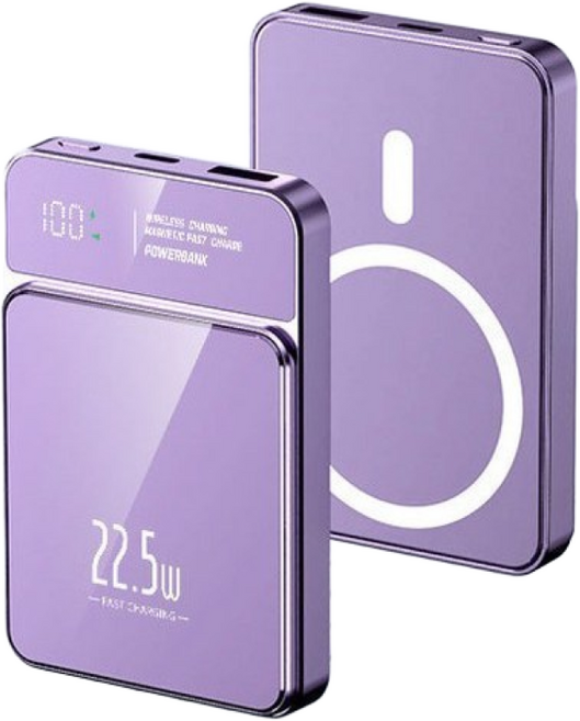 GoaTa 20000mAh 대용량 보조배터리 PD22.5W 슈퍼 급속충전15W 무선충전 맥세이프 보조배터리 항공 표준에 부합, 보라색